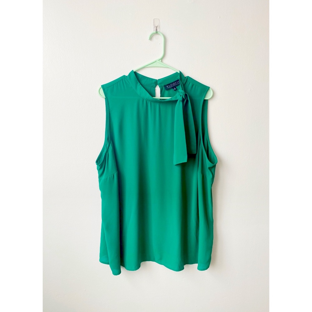 Eloquii Turquoise Sleeveless Tie Neck Top